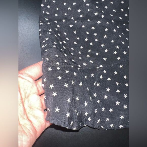 Madewell 100% Silk Black Star Printed Ruffle Bottom Mini Skirt Size 0 EUC - Picture 2 of 8